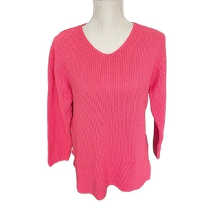 Eileen Fisher Vintage Coral Pink Waffle‎ Knit V-Neck Sweater Size US small
